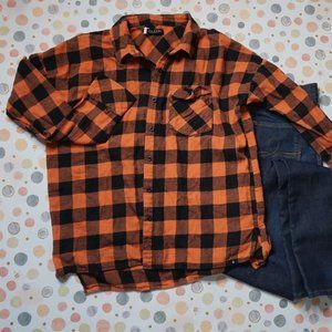 Orange Flannel Button Down Women's Shirt - Small